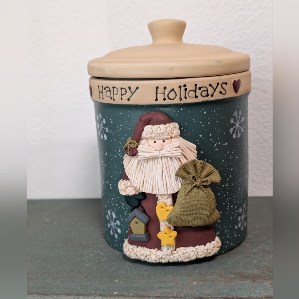 Joie De Ware Santa Snowflake Stoneware Airtight Holiday Cookie Jar 3D Christmas